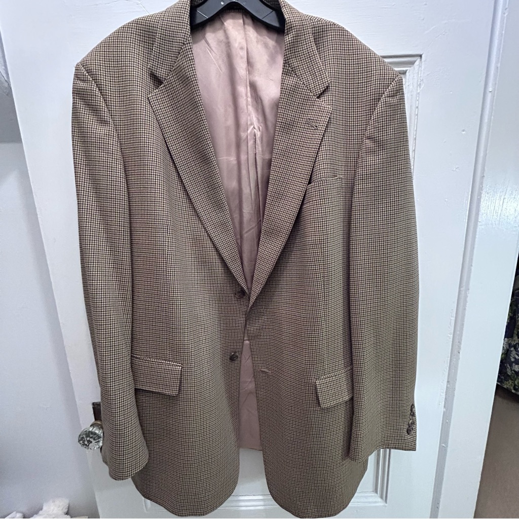 Hart Schaffner Marx Nordstrom Wool Sport Coat Blazer 46l Tan Houndstooth Usa